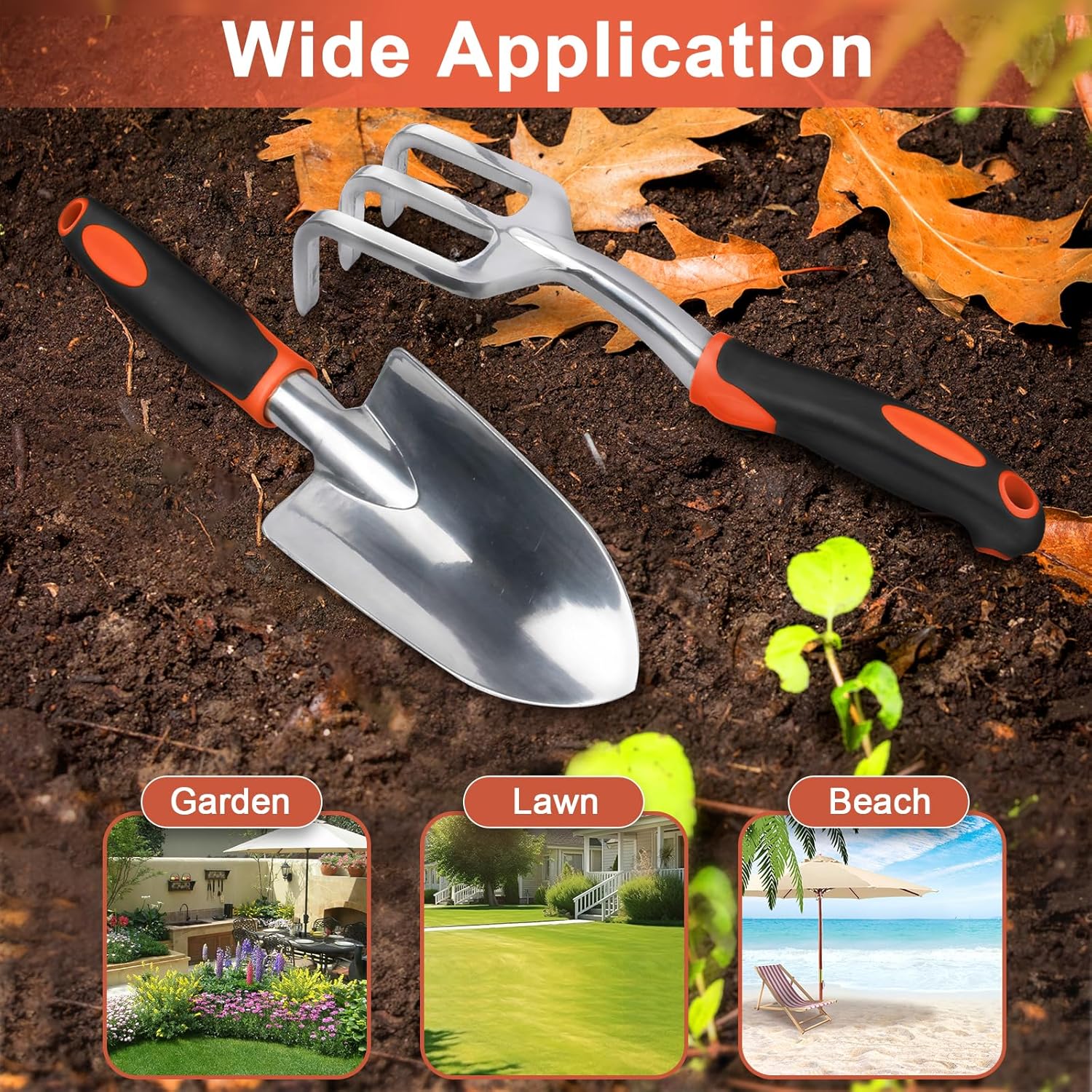 2 Pack Heavy Duty Gardening Tools Set Include Garden Shovel and Hand Rake Claw Tool with Ergonomic Handle, Small Gardening Hand Tools for Digging