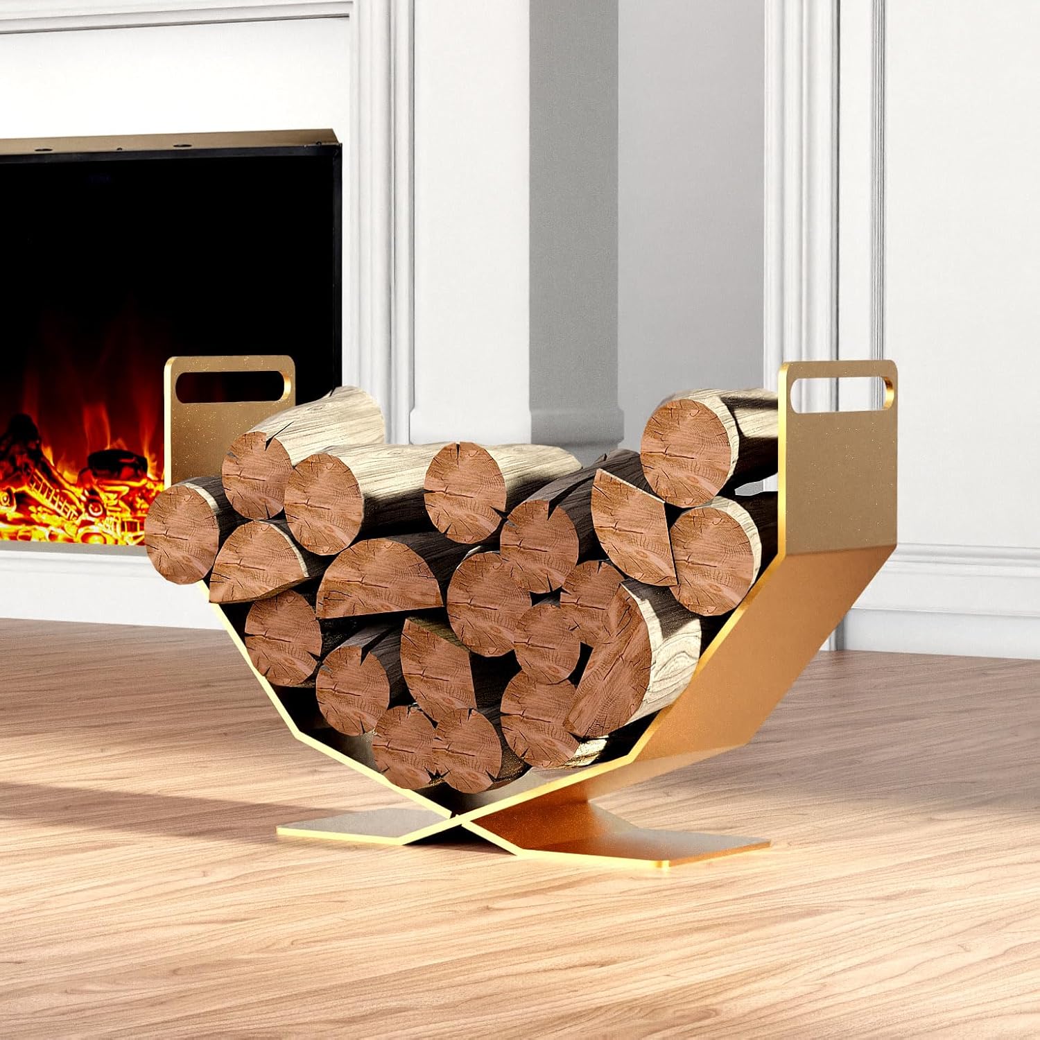 17.72 Inches Decorative Heavy Duty Firewood Storage Rack Wood Holder for Outdoor