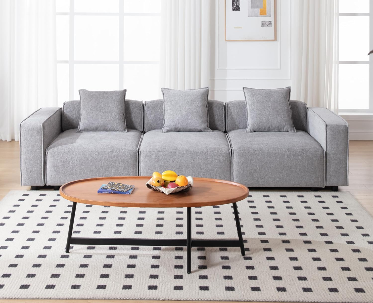 Oversized Modular Sectional Sofa Couch Long Sleeper Couch Chenille Upholstered Deep Seat Couch Modern 3-Seater Convertible Sofa