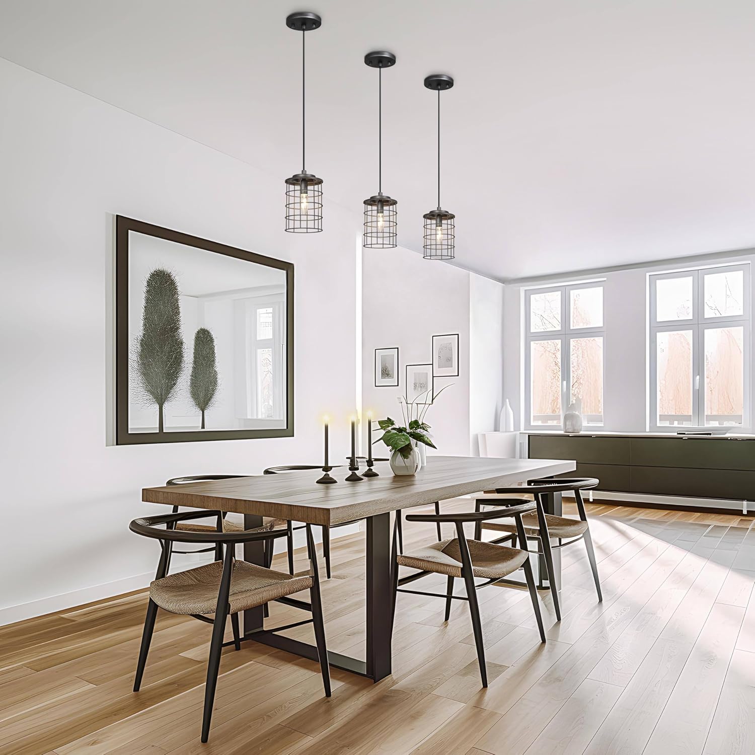 Farmhouse Cage Pendant Light Fixtures, Rustic Industrial Hanging Pendant Lighting with Brushed Finish