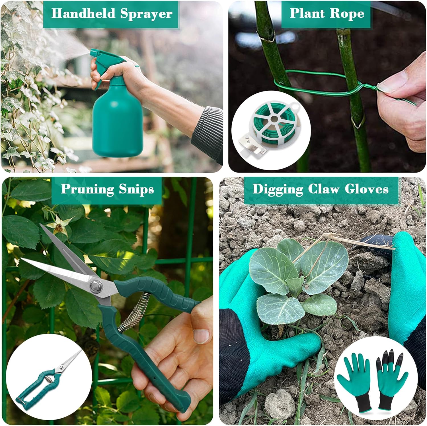 Garden Tool Set, 11 Piece Aluminum Alloy Hand Tool Starter Kit with Garden Bag, Outdoor Tool, Heavy Duty Gardening Work Set