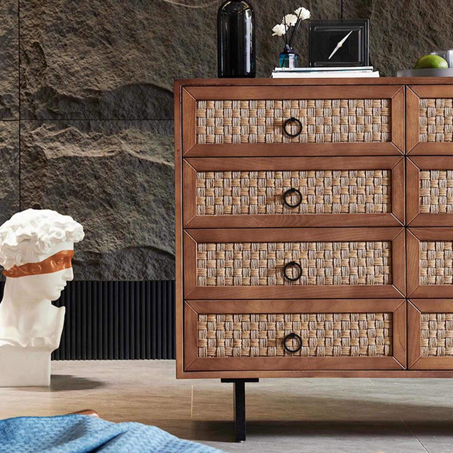 8Pcs 2.0" x 1-7/8" Solid Brass Pulls for Dresser Drawer Ring Pulls Furniture Hardware Black Kitchen Cabinet Pulls