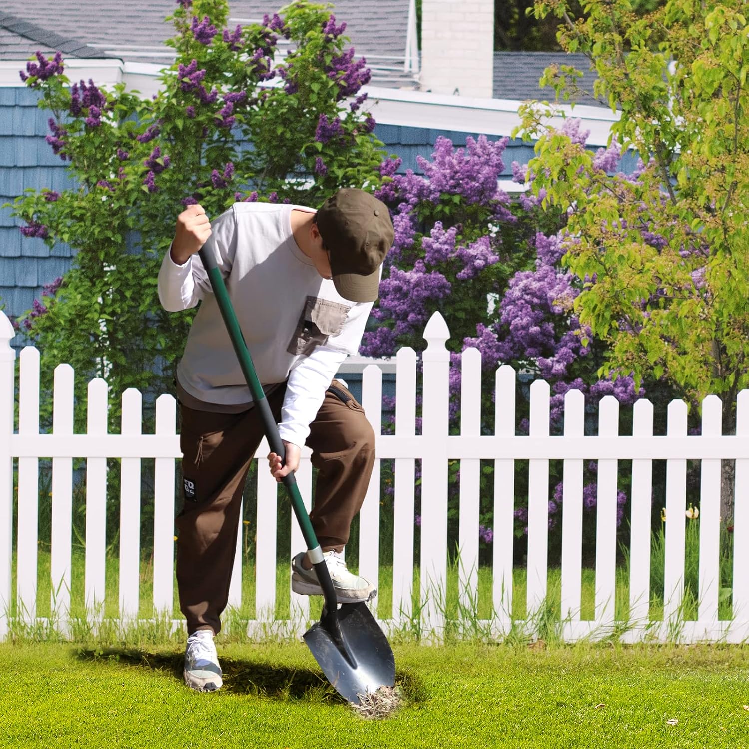 Shovel for Digging, 56 Inches Heavy Duty Shovel for Gardening, Round Shovel for Digging with Fiberglass Handle