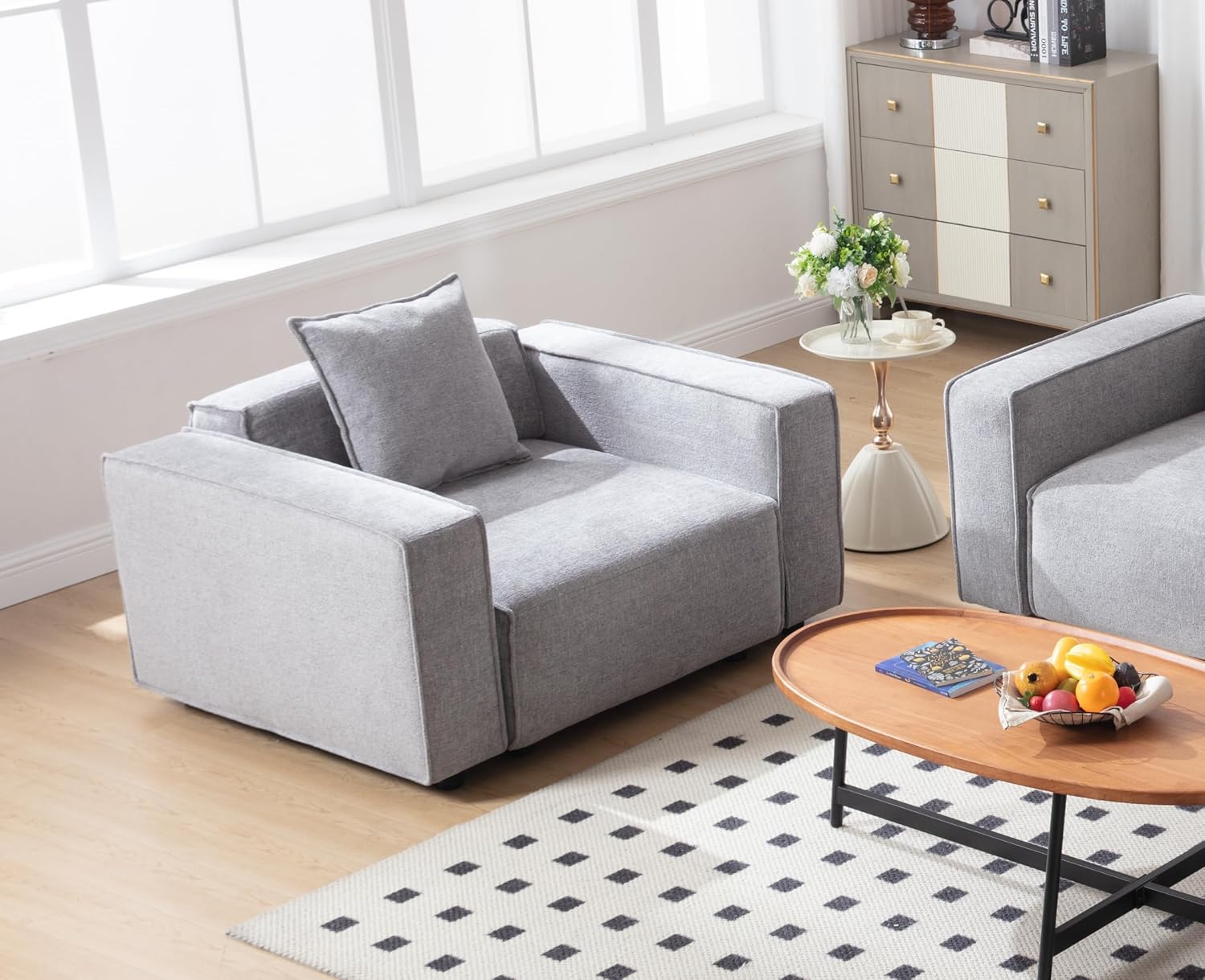 Chenille Upholstered Single Sofa Chair Oversized Accent Chair Deep Seat Modern Comfy Armchair with Removable Pillows