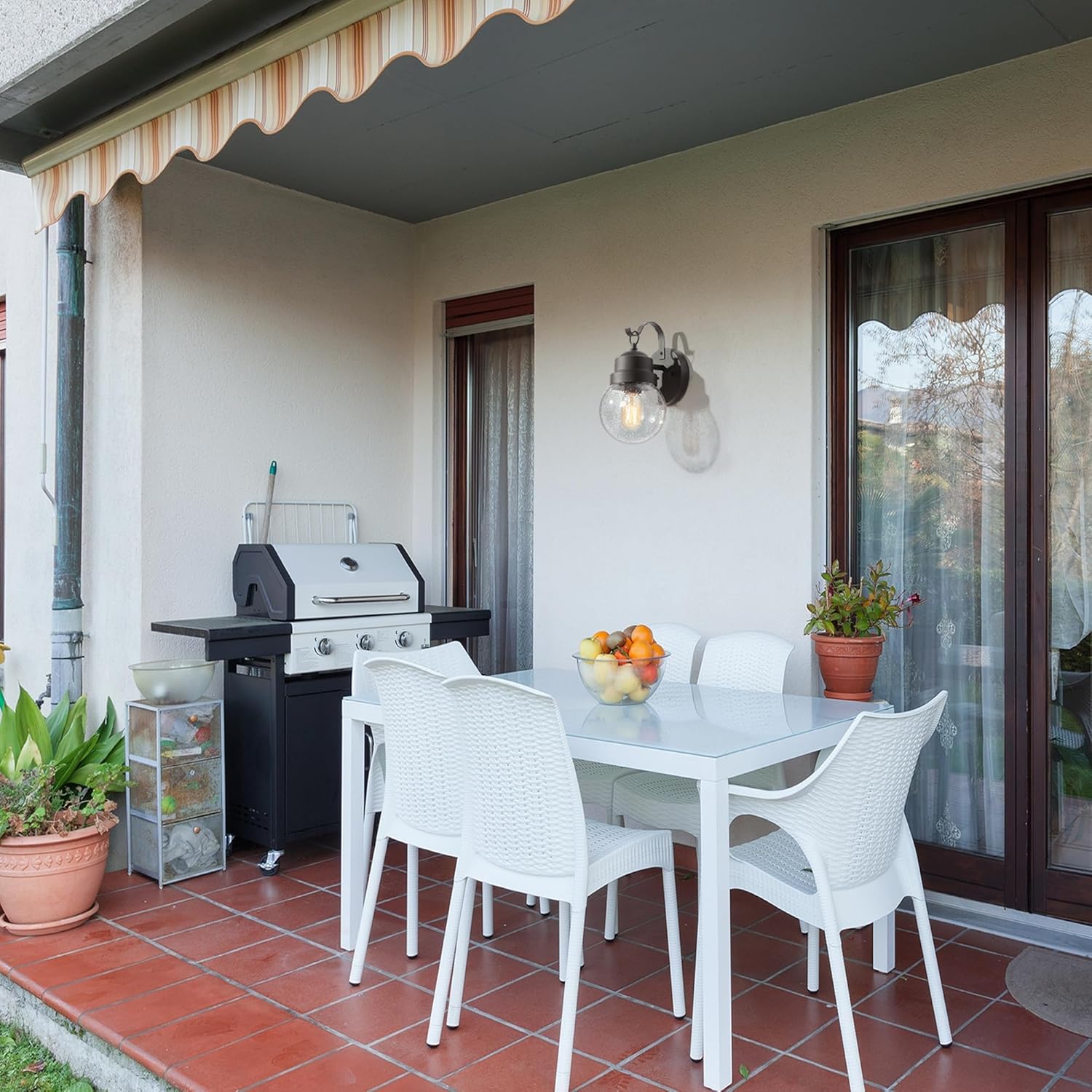 Exterior Globe Anti Rust Waterproof Wall Sconce with Seeded Glass, Modern Farmhouse Outdoor Porch Lights