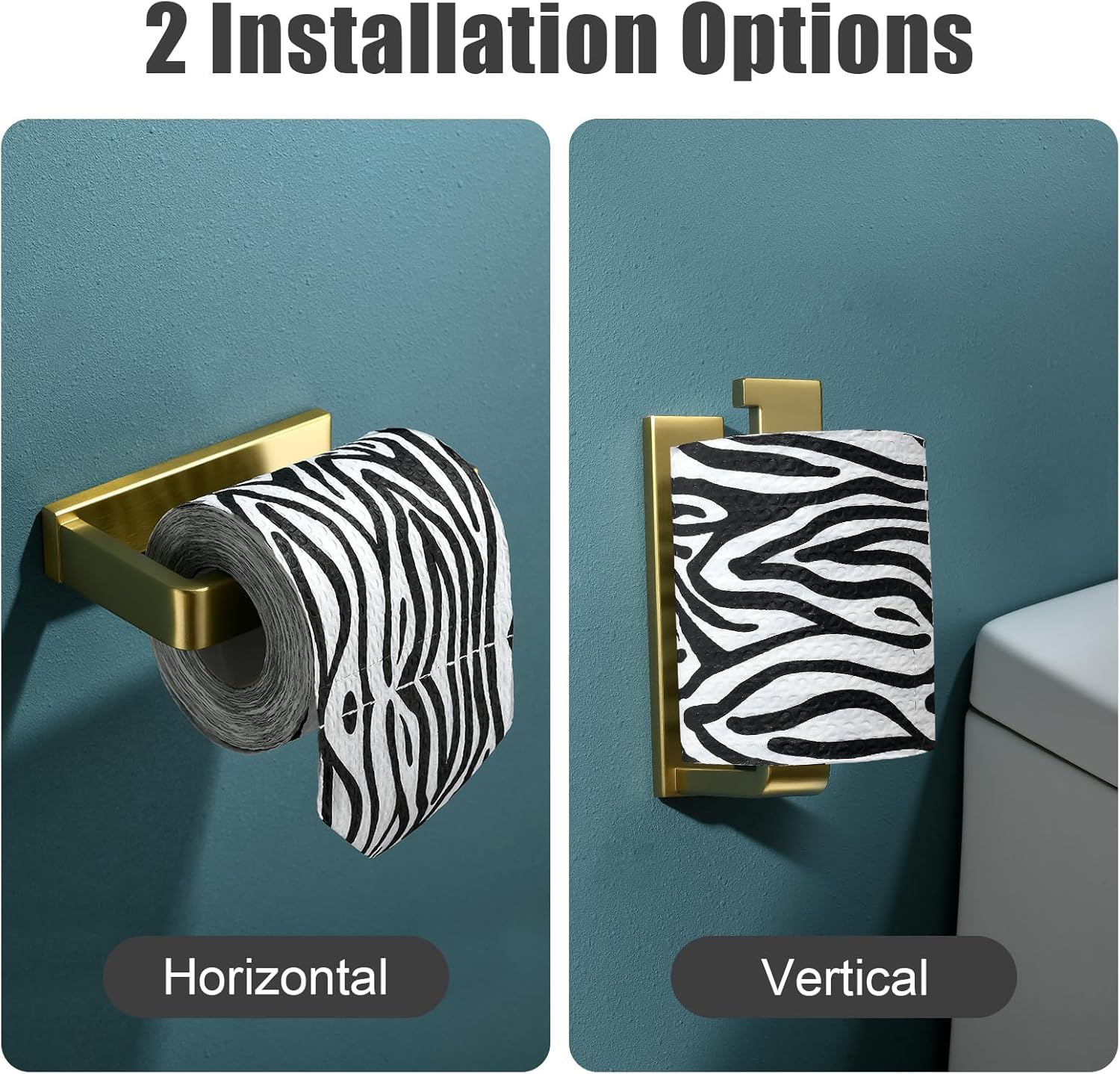 Toilet Paper Holder Brushed Gold, Bathroom Toilet Roll Holder, Stainless Steel Square Tissue Holder Rack Wall Mounted for Kitchen Washroom