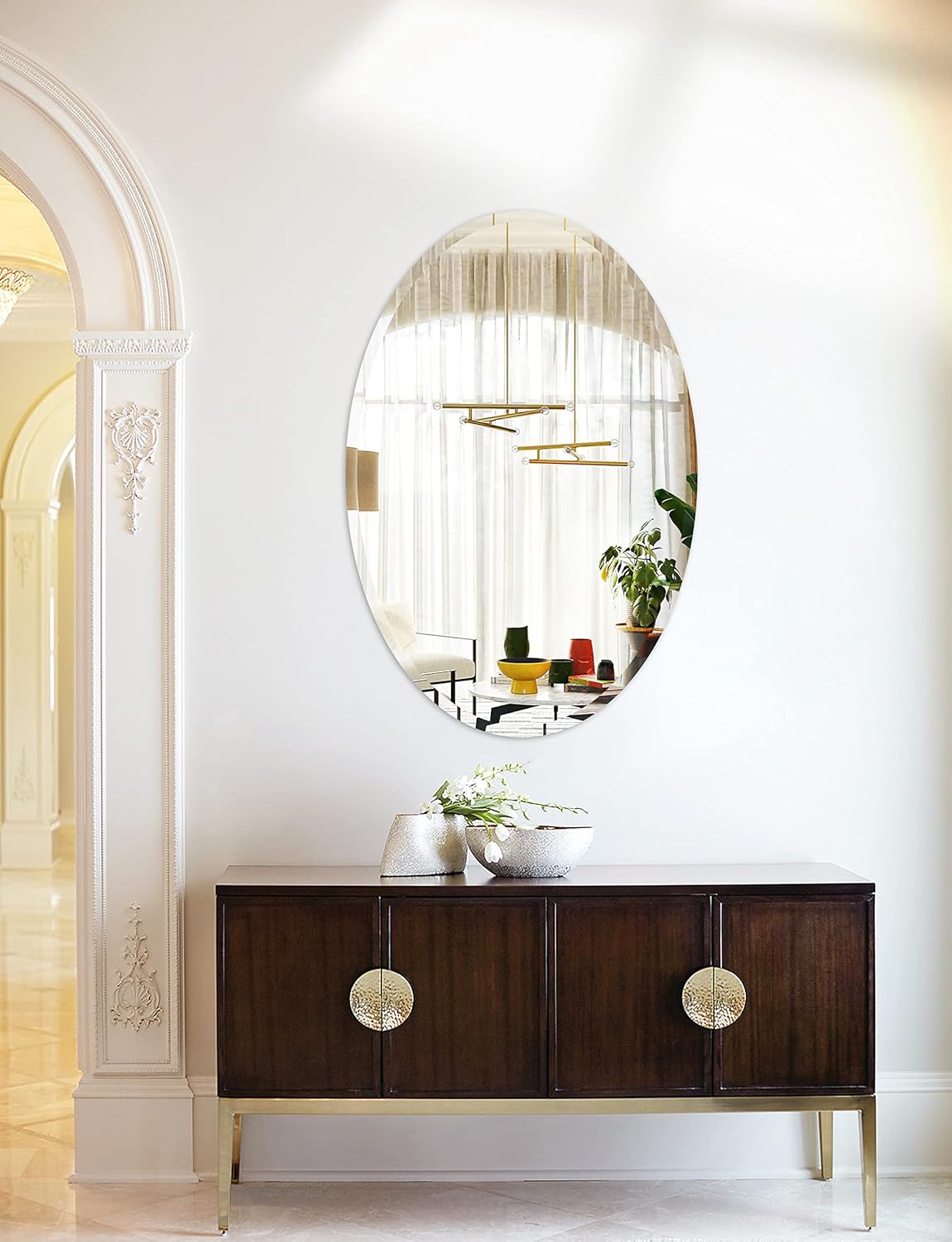 24"x36" Beveled Frameless Oval Wall Mirror, Large Decorative Mirror for Bathroom