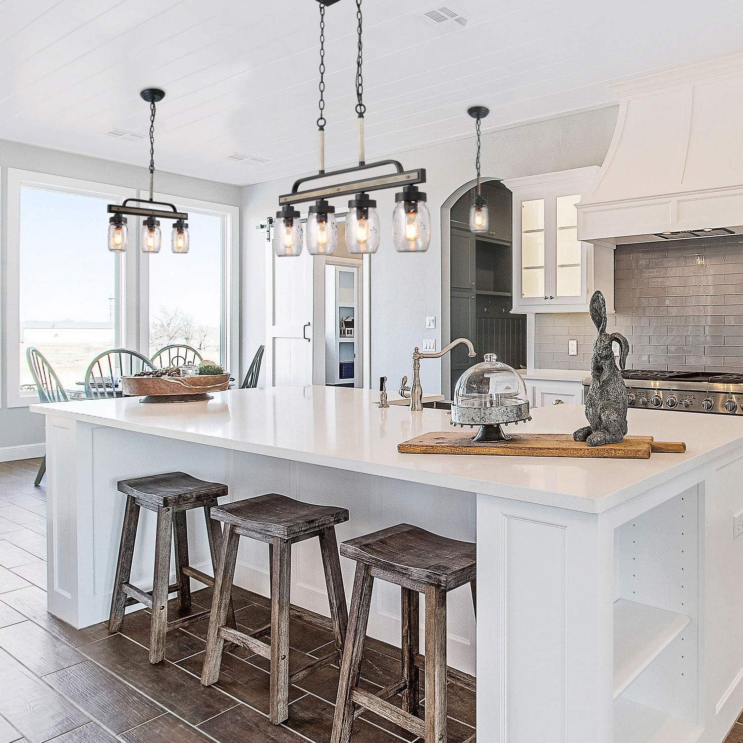 Mason Jar Lights, Farmhouse Mini Chandelier for Kitchen Island in Metal Finish