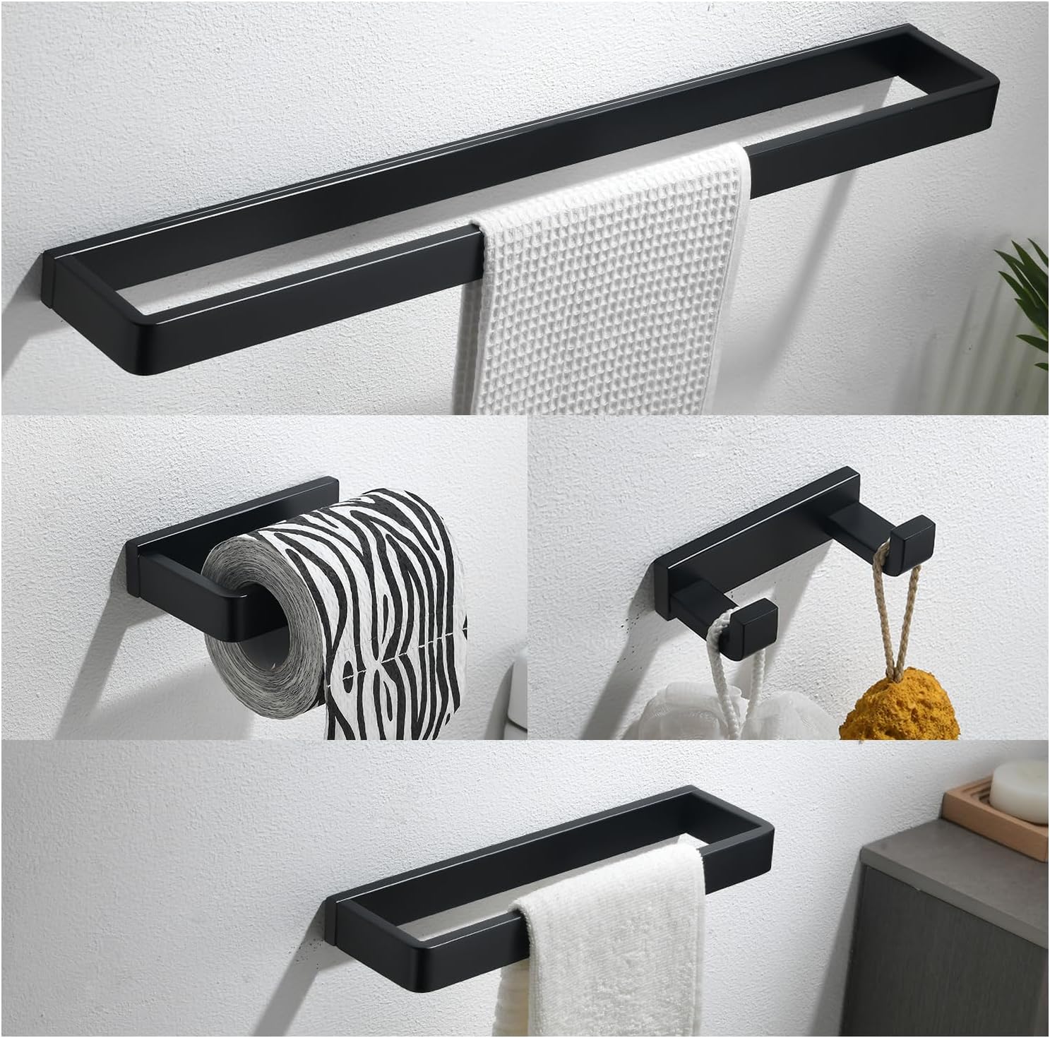 4-Piece Matte Black Bathroom Hardware Accessories Set, Bath Towel Bar Set SUS304 Stainless Steel, Round Towel Racks for Bathroom Wall Mounted