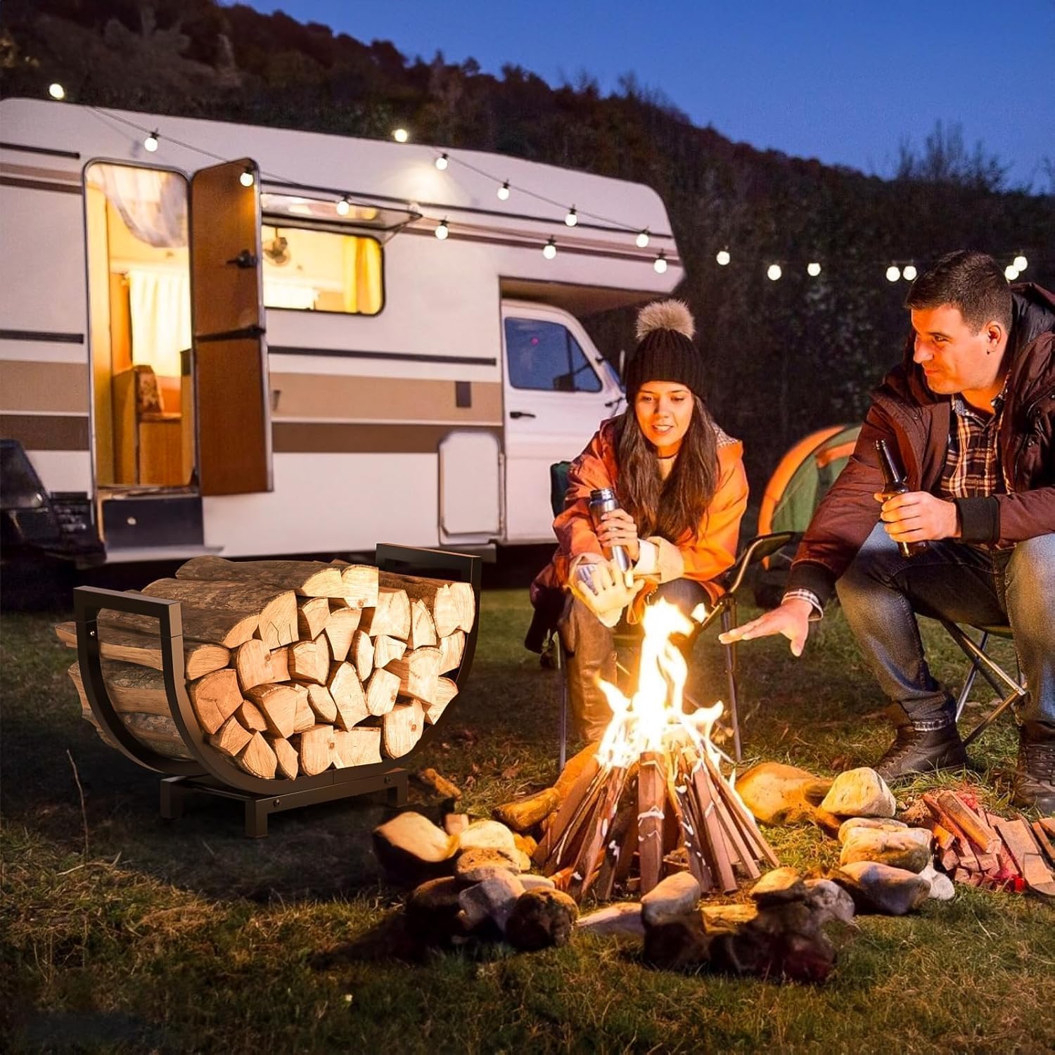 Firewood Rack Outdoor and Indoor Firewood Storage, 24 INCH Double Coated Fire Wood Organizer