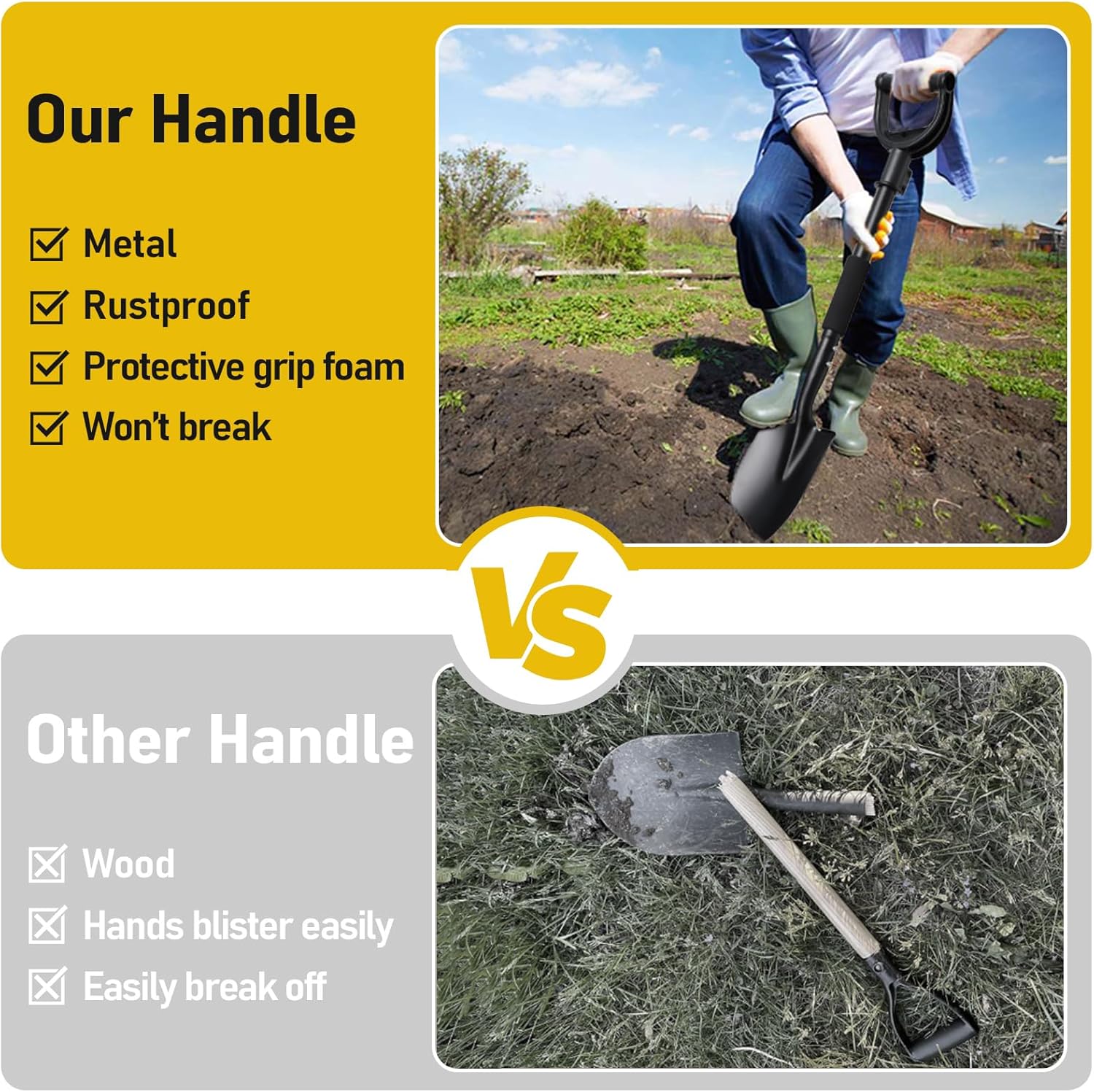 Garden Shovel for Digging, 31 inch Small Spade Shovel with Curved D-Handle, Heavy Duty Portable Mini Shovels