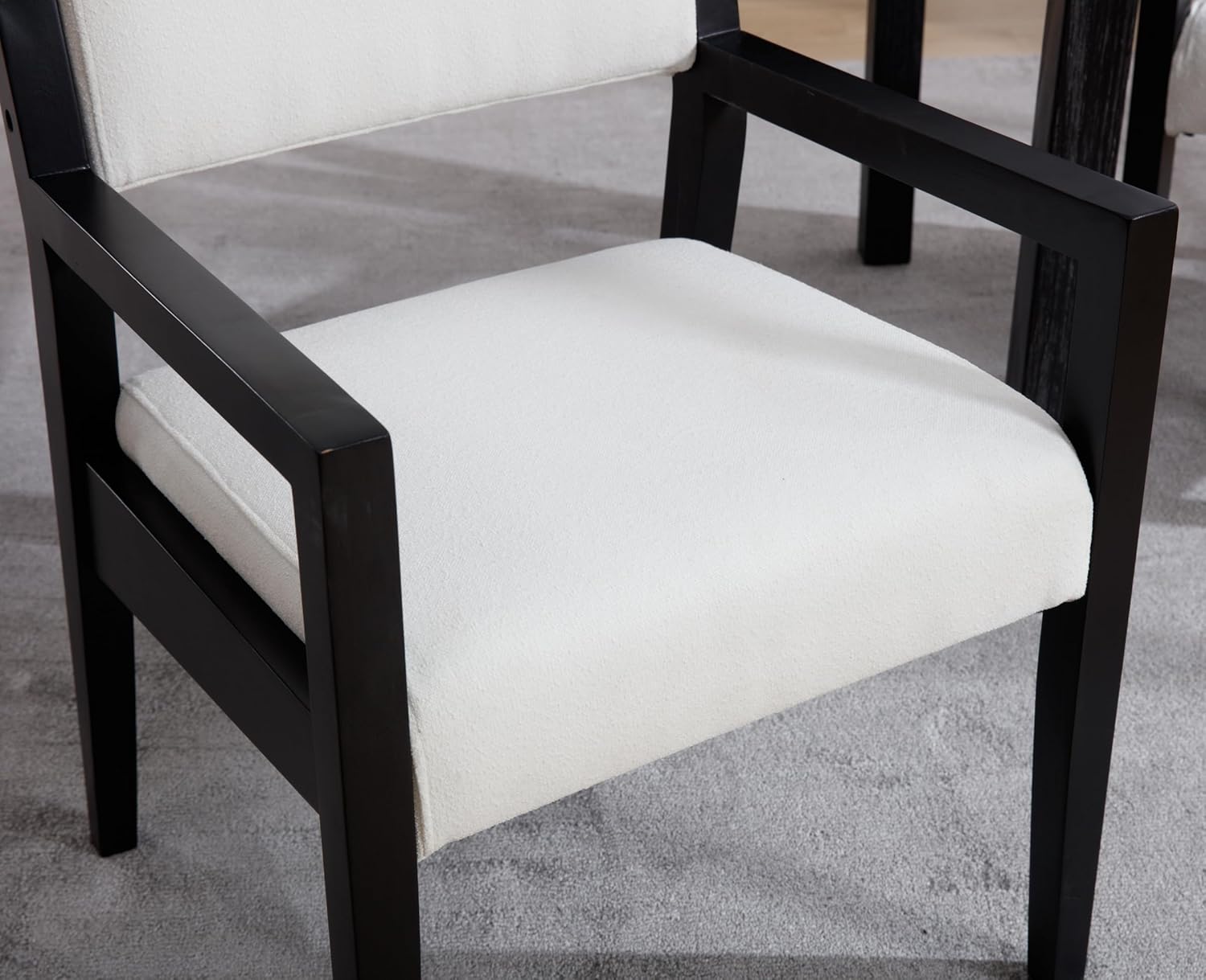 Modern Mid Century Wood Dining Room Chairs with Cane Back Upholstered Linen Kitchen Side Chairs