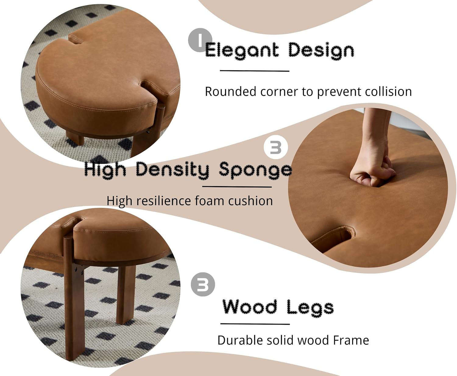 49 Inch Modern Bedroom Bench Upholstered End of Bed Bench Wood Entryway Bench with Fabric Padded Seat and Wooden Legs Window Bench