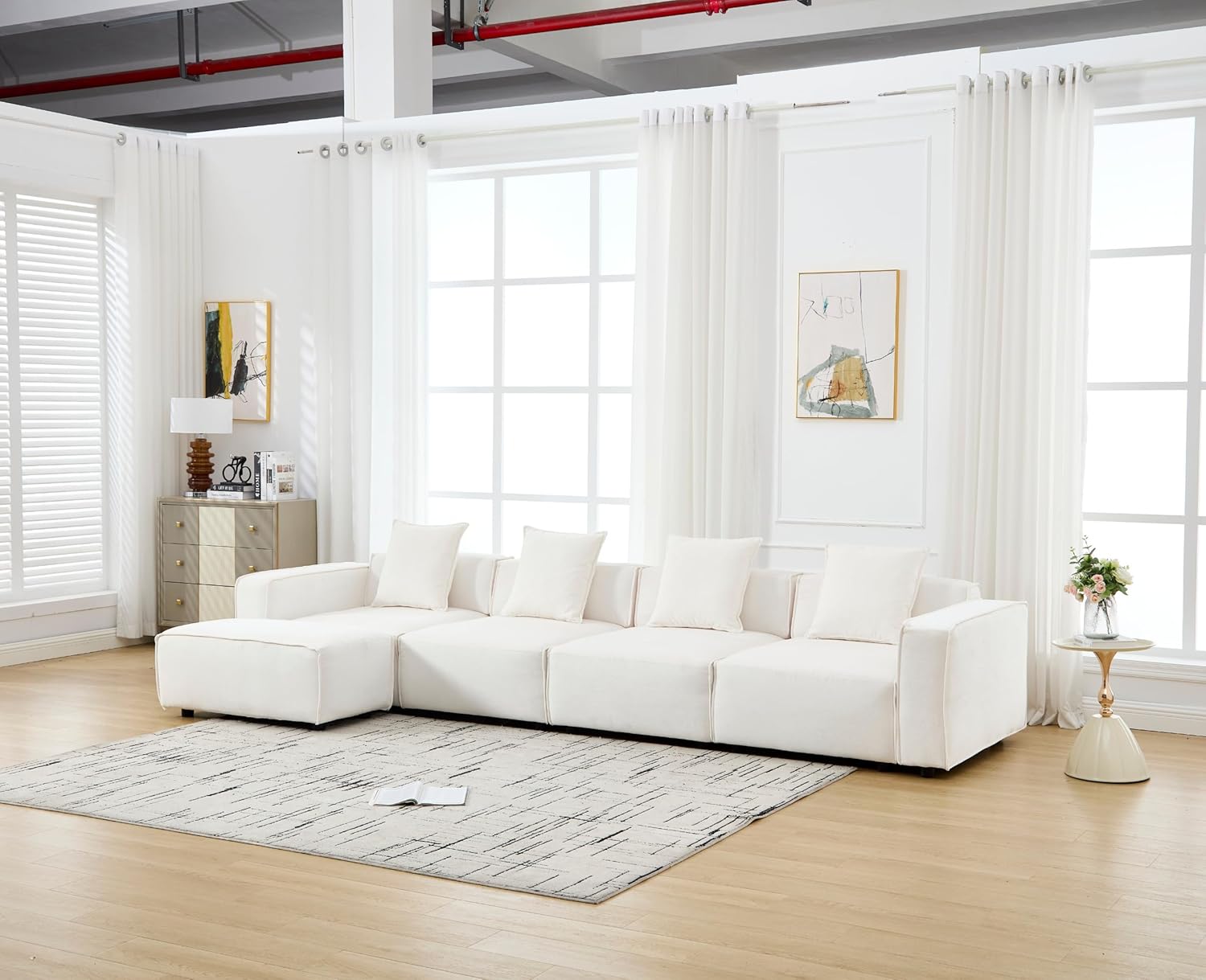 Oversized Modular Sectional Sofa Couch L Shaped Sleeper Couch with Ottoman Chenille Upholstered Deep Seat Couch Modern 4-Seater Convertible Sofa