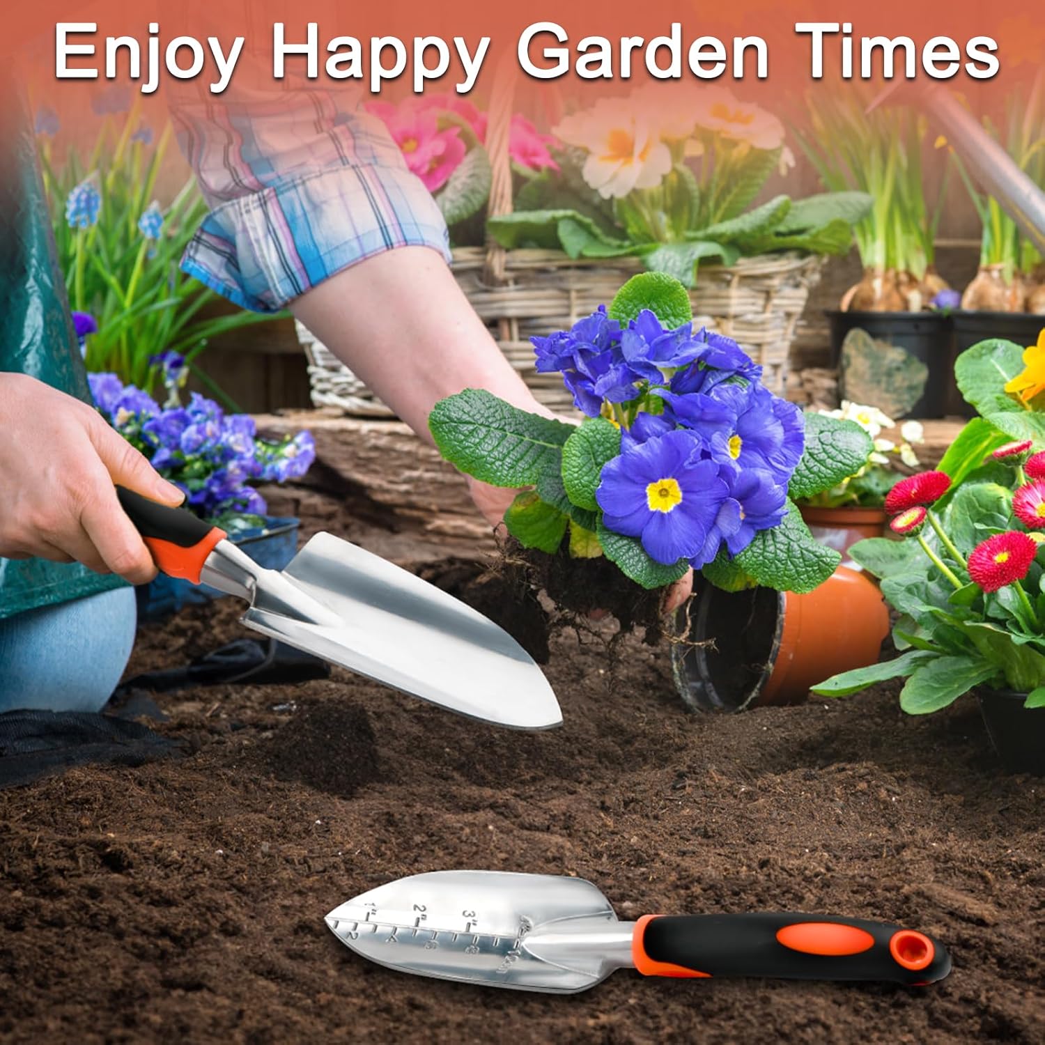 Garden Shovel Trowel Garden Tool Set, 2 Pack Heavy Duty Gardening Tools Set Include Wide Garden Trowel, Hand Shovel with Measurement Mark