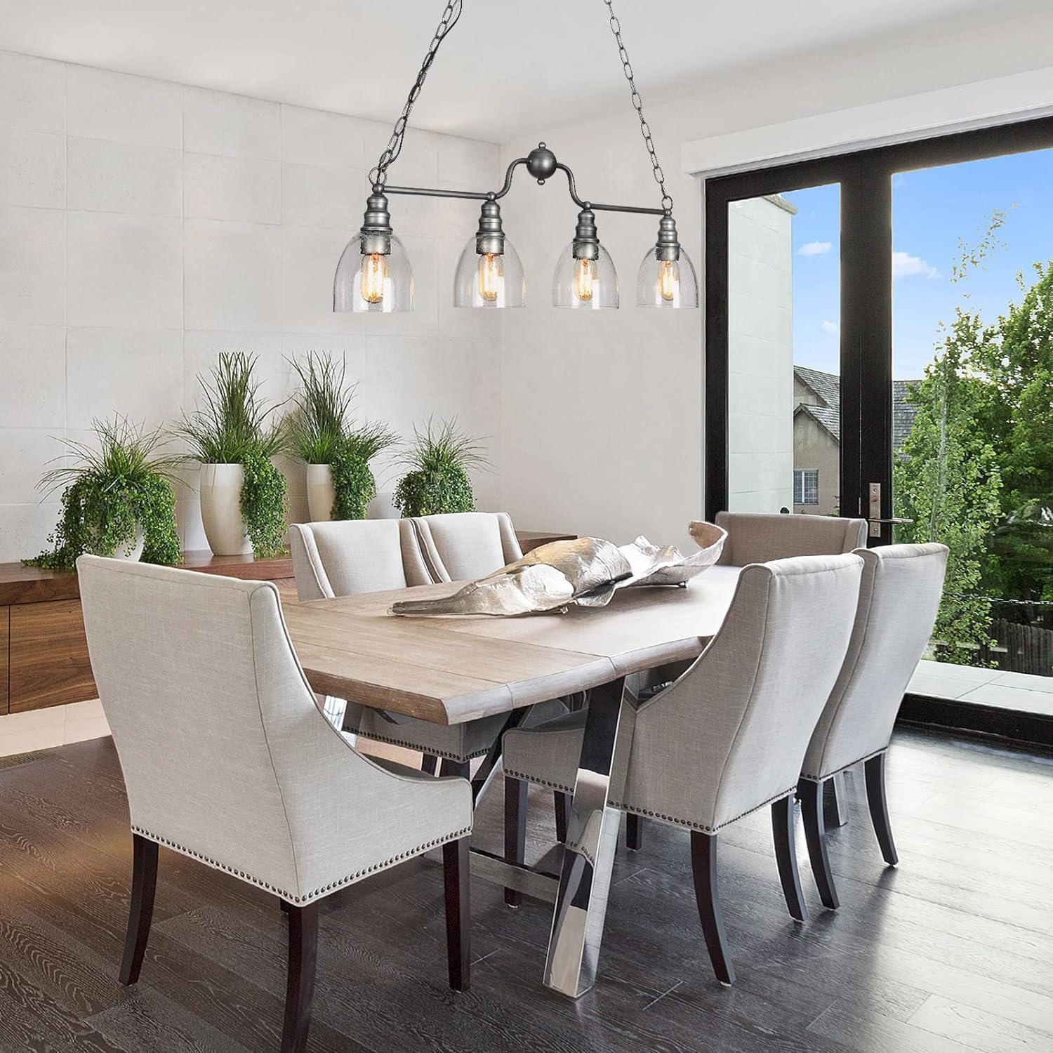 Dining Room Light Fixture Hanging with Seeded Glass Shades and Imitation Electroplated Copper Craft for Kitchen Island