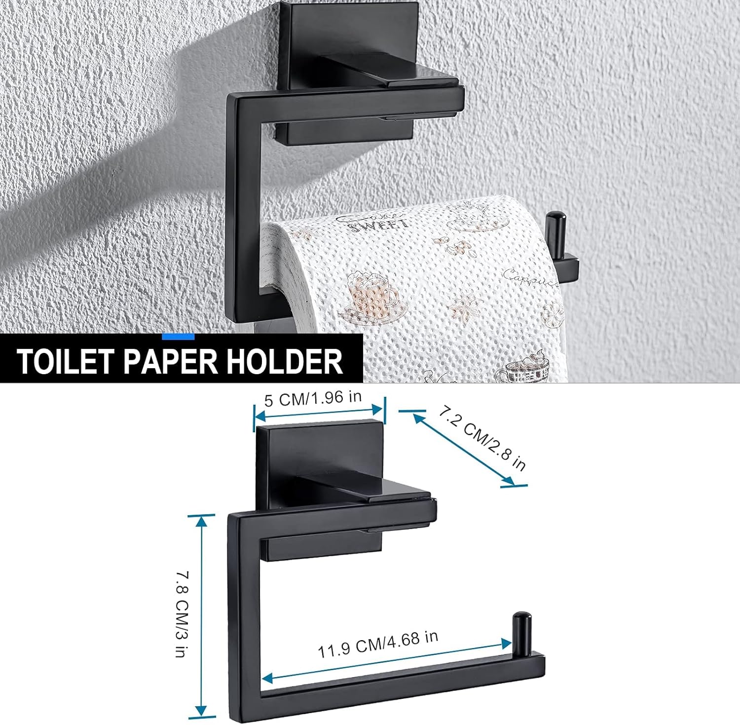 5 Pieces Black Bathroom Accessorie Set Black Towel Bar Set Towel Holder Set for Bathroom,Wall Mounted Stainless Steel Bathroom Hardware Set,23.6 Inch