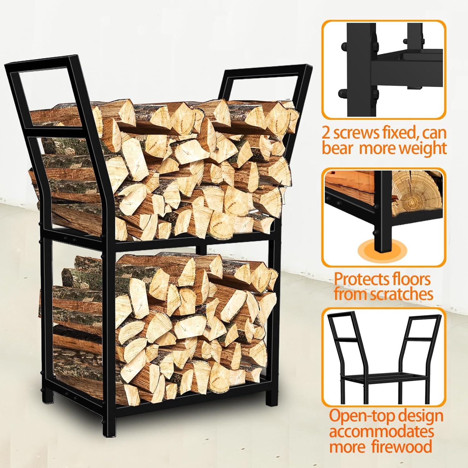 Firewood Rack for Indoor Outdoor, 2 Tier Firewood Holder for Fireplace, Small Indoor Fire wood Storage Rack Heavy Duty Log Firewood Holder