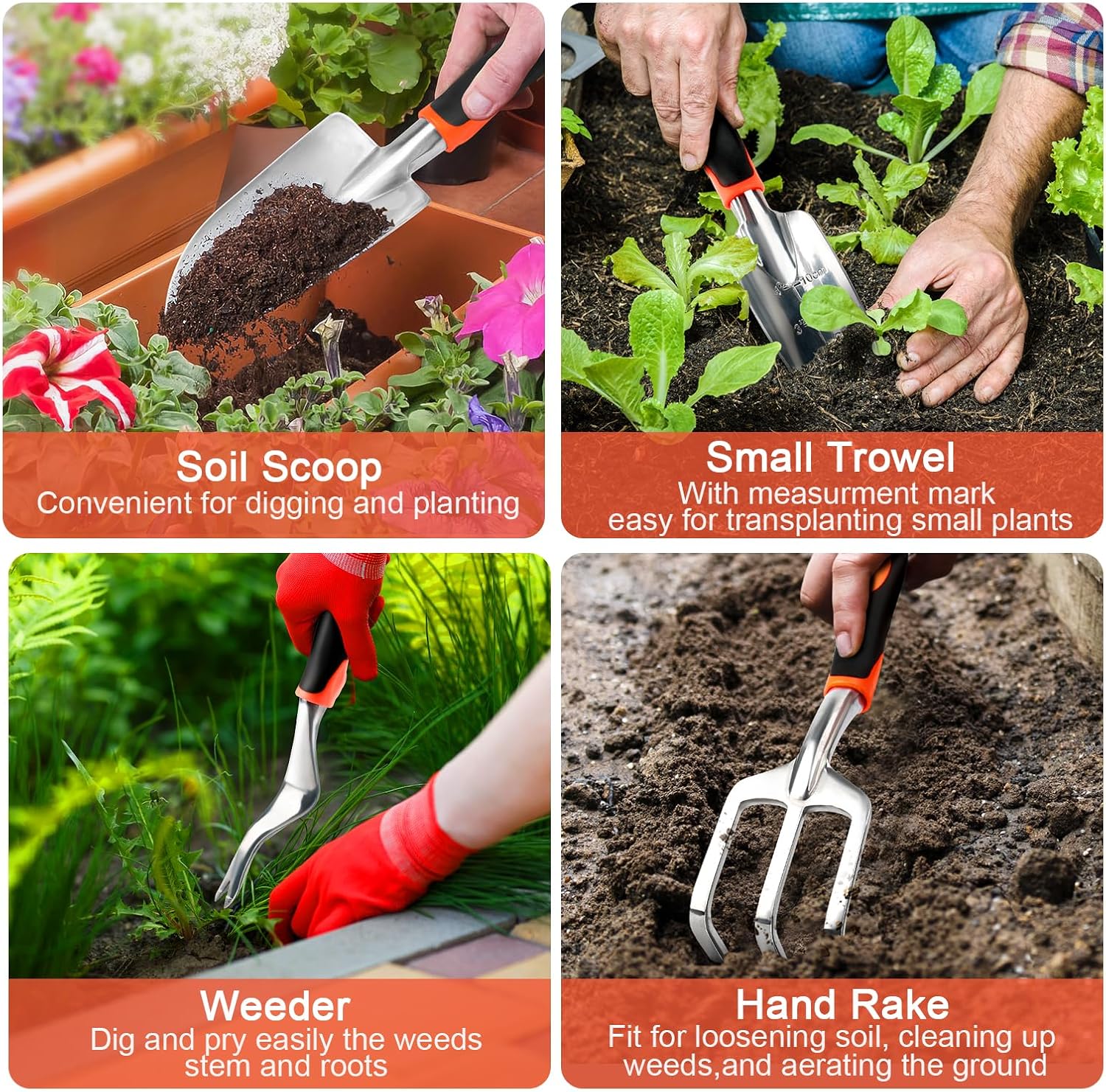 8 Piece Gardening Tools Set with Non Slip Ergonomic Handle, Heavy Duty Garden Tool Set with Storage Bag