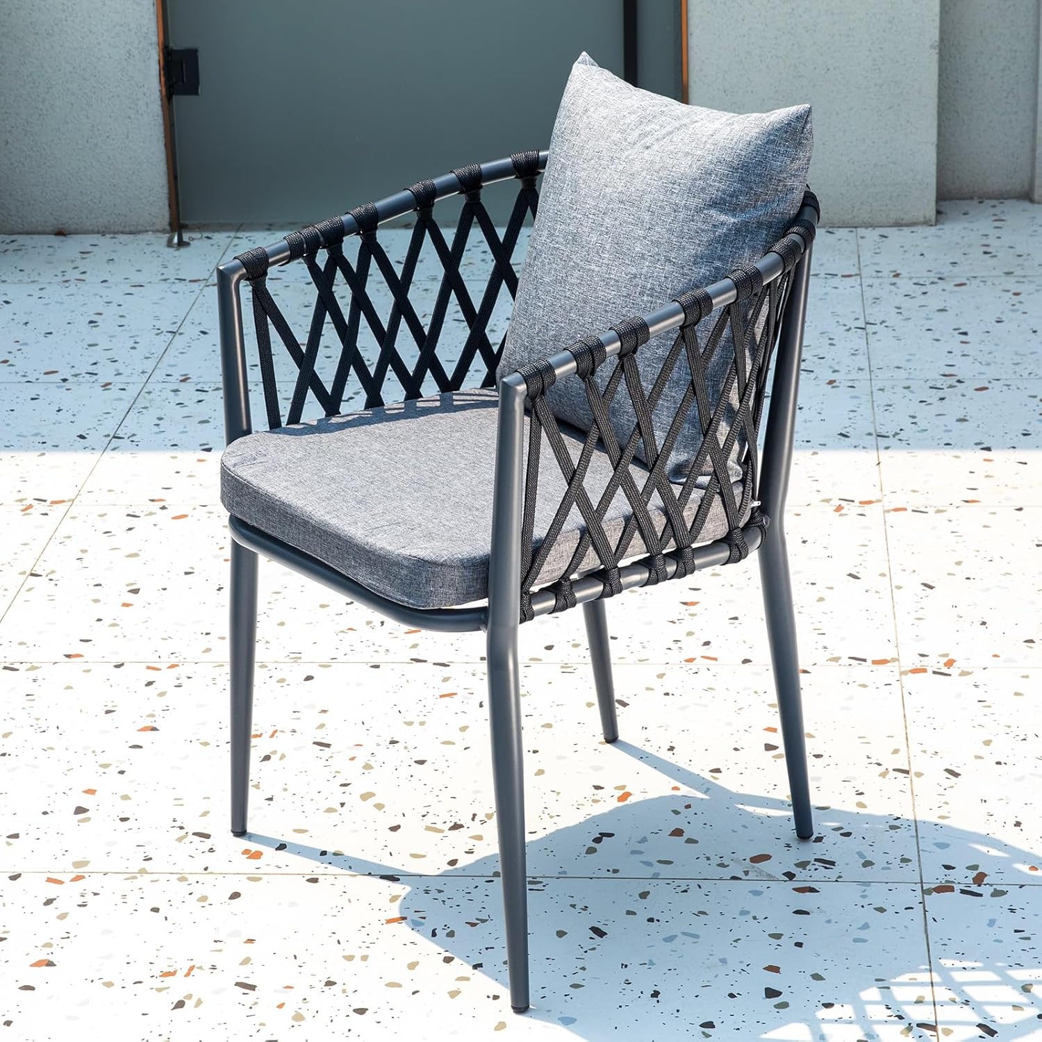 Set of 2 PE Wicker Aluminum Frame Outdoor Dining Chairs All-Weather Patio Dining Chairs with Armrests