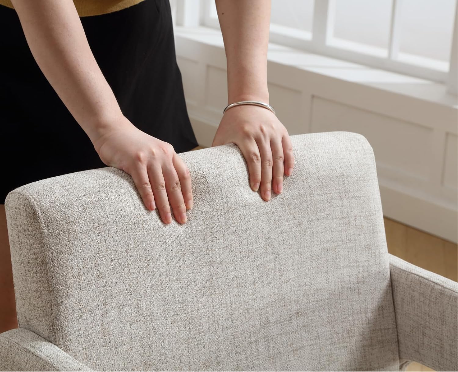 Linen Accent Chairs Upholstered Fabric Dining Room Chairs with Arms Comfy Kitchen Side Armchair