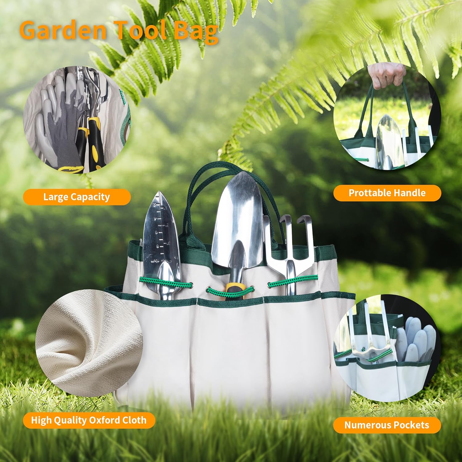 9 Piece Heavy Duty Gardening Tools Set with Non-Slip Rubber Grip, Stainless Steel Garden Tool