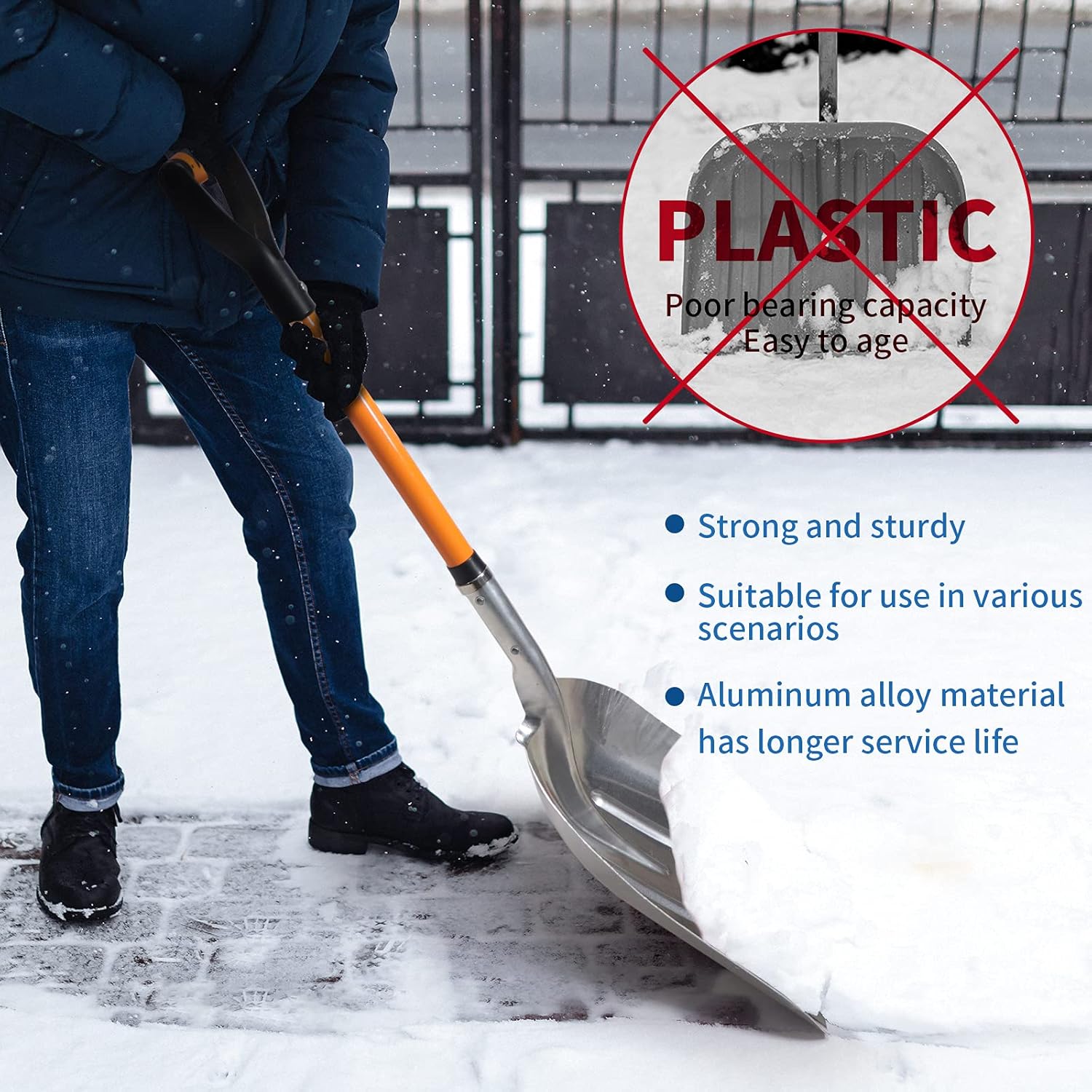 Aluminum Snow Shovel with D Handle Metal Snow Shovel for Driveway 45Inches 3.7 Pounds Transfer Shovel Shovel for Gardening