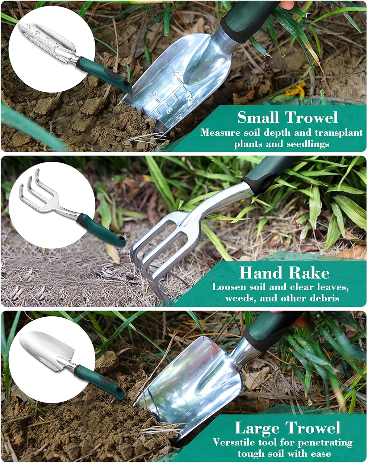 Garden Tool Set, 11 Piece Aluminum Alloy Hand Tool Starter Kit with Garden Bag, Outdoor Tool, Heavy Duty Gardening Work Set