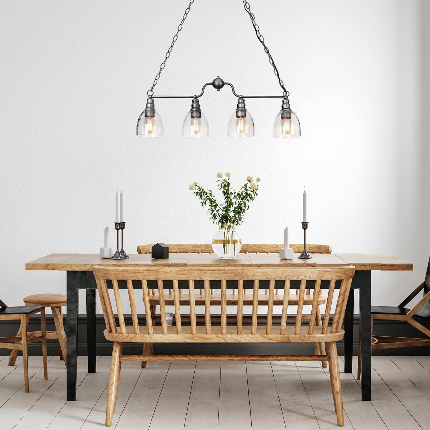 Dining Room Light Fixture Hanging with Seeded Glass Shades and Imitation Electroplated Copper Craft for Kitchen Island