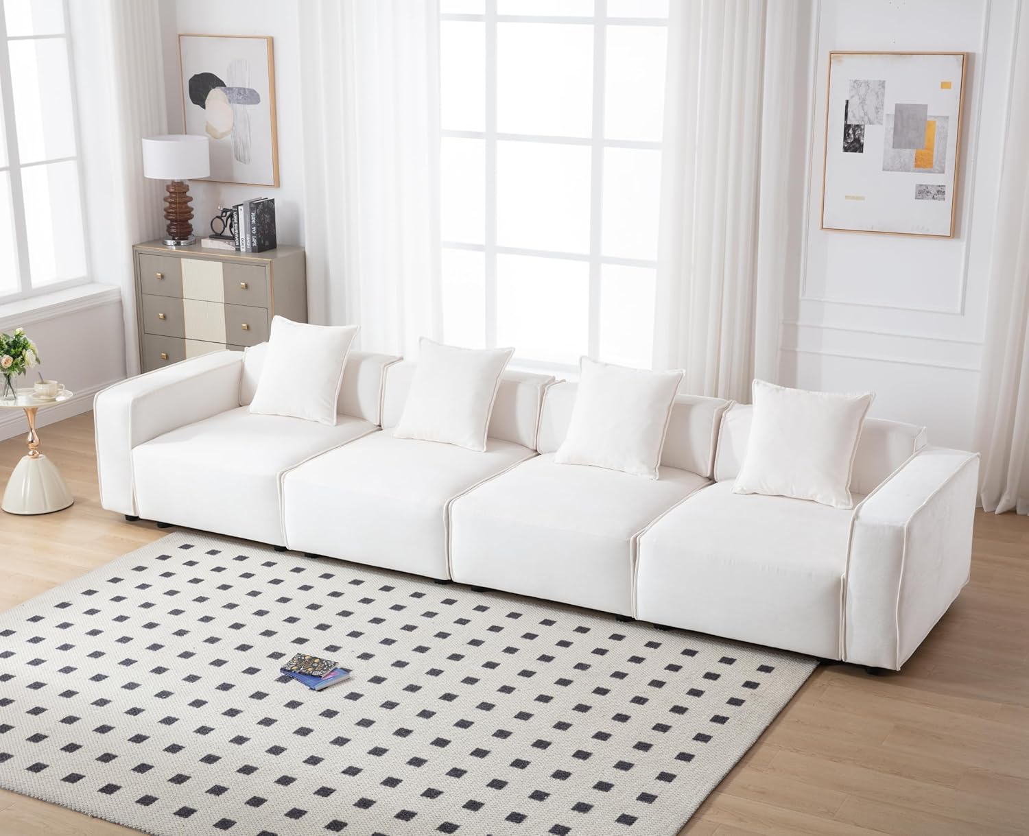 Oversized Modular Sectional Sofa Couch Long Sleeper Couch Chenille Upholstered Deep Seat Couch Modern Comfy 4-Seater