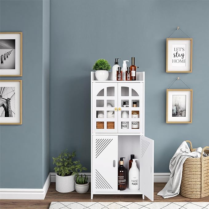 Storage Corner Cabinet, Free Standing with Shelf for Small Space, Bathroom Floor