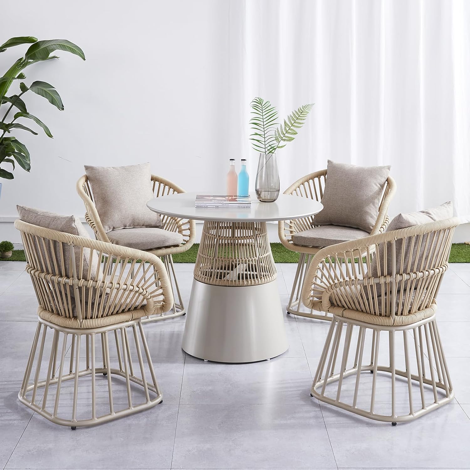 Bistro Set Aluminum Frame Woven Rope Chair with Cushions Pillow and Side Table