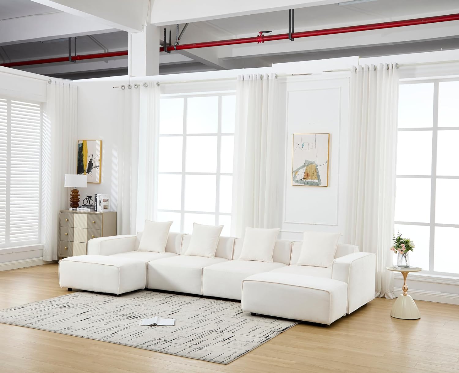 Oversized Modular Sectional Sofa Couch U Shaped Sleeper Couch with Ottoman Chenille Upholstered Deep Seat Couch