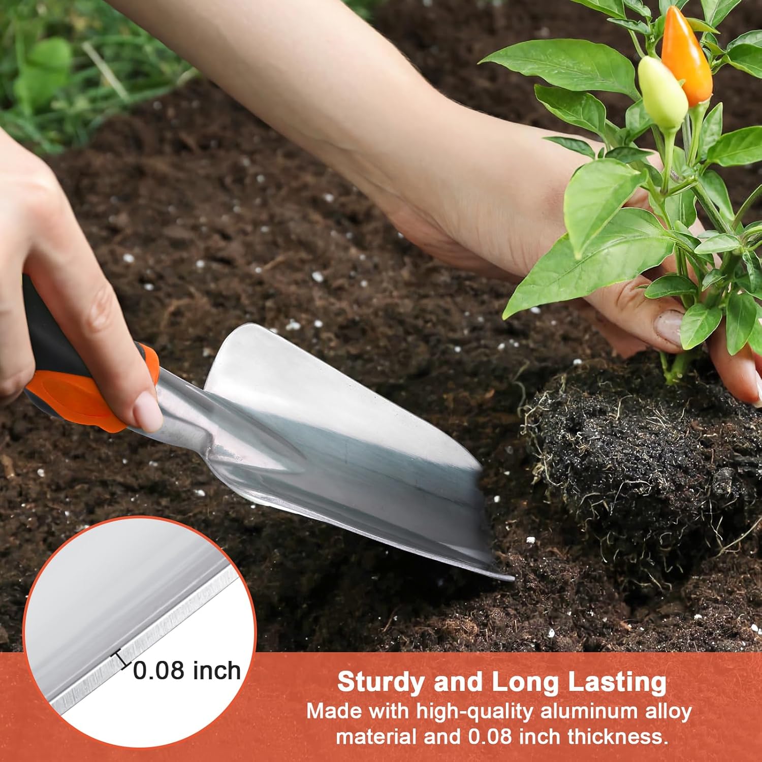 3 Pack Heavy Duty Gardening Tools Set Include Garden Shovel, Transplant Trowel and Hand Rake with Ergonomic Handle