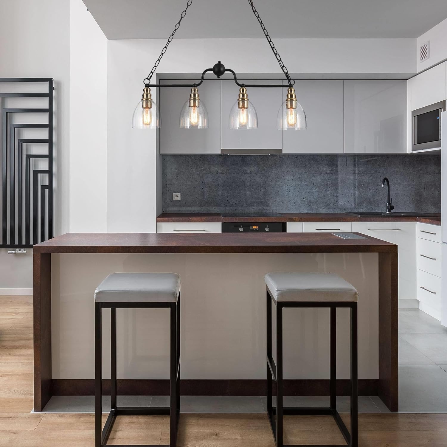 Dining Room Light Fixture Hanging with Seeded Glass Shades and Imitation Electroplated Copper Craft for Kitchen Island