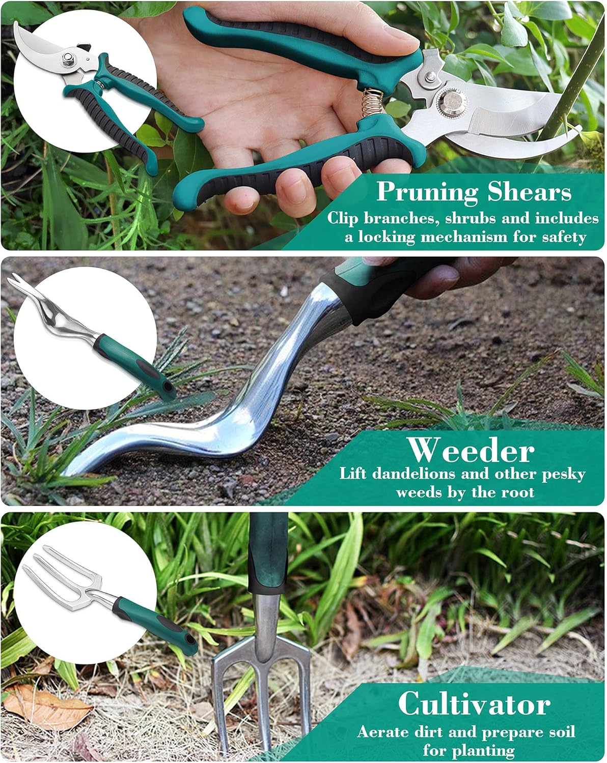 Garden Tool Set, 11 Piece Aluminum Alloy Hand Tool Starter Kit with Garden Bag, Outdoor Tool, Heavy Duty Gardening Work Set