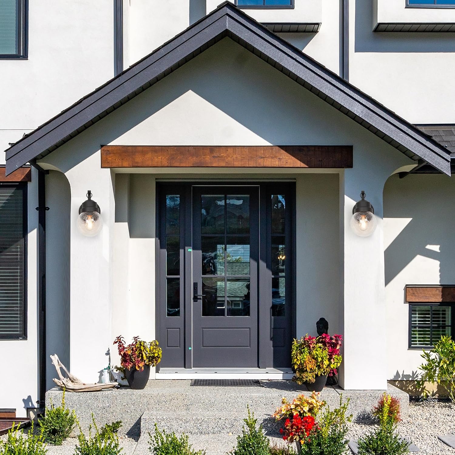 Exterior Globe Anti Rust Waterproof Wall Sconce with Seeded Glass, Modern Farmhouse Outdoor Porch Lights