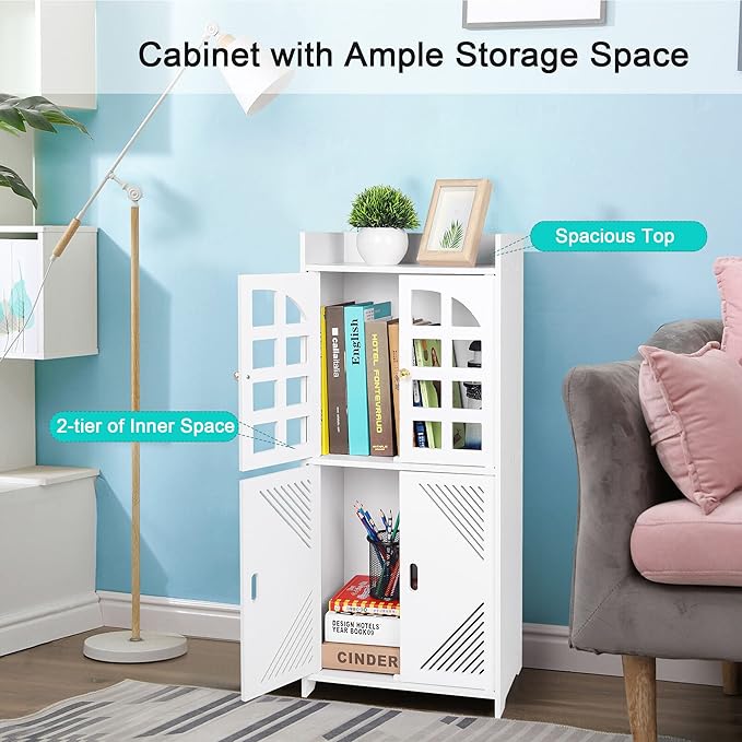 Storage Corner Cabinet, Free Standing with Shelf for Small Space, Bathroom Floor