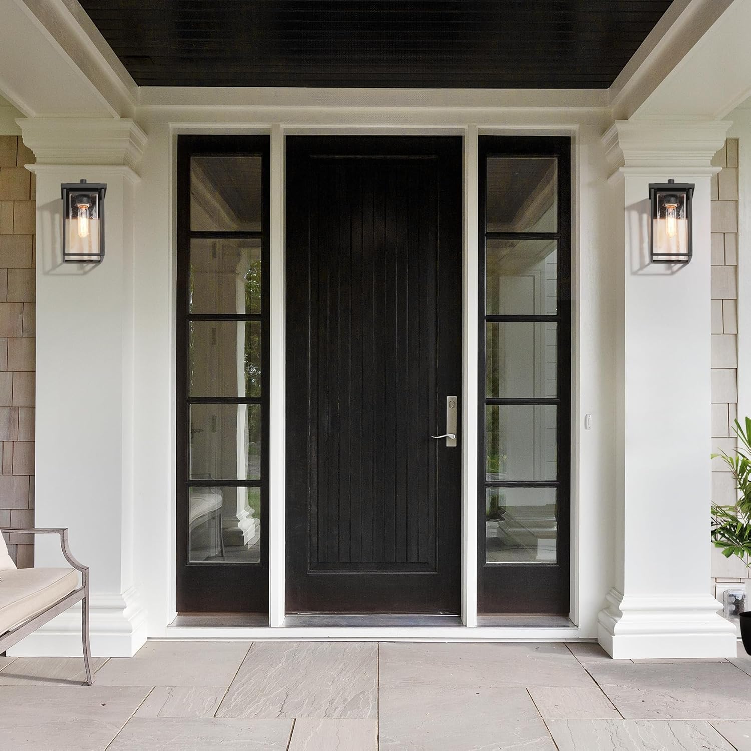 Exterior Globe Anti Rust Waterproof Wall Sconce with Seeded Glass, Modern Farmhouse Outdoor Porch Lights