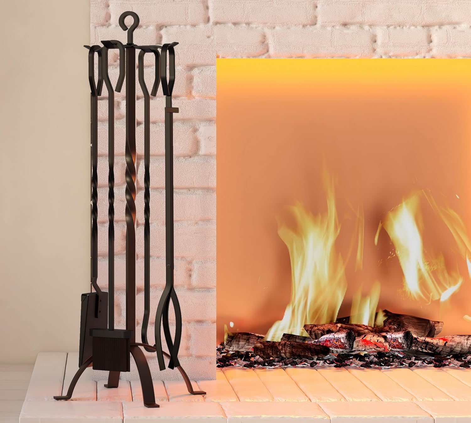 5 Pieces Fireplace Tools Sets Fireplace Accessories Tools Holder with Handles Tools for Indoor Fireplace Decor Outdoor Fire Pit Modern Tool