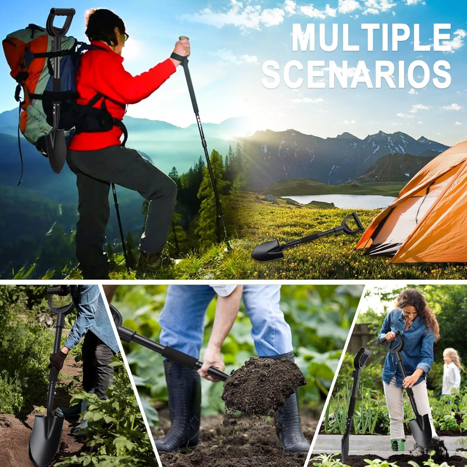 Garden Shovel for Digging, 31 inch Small Spade Shovel with Curved D-Handle, Heavy Duty Portable Mini Shovels