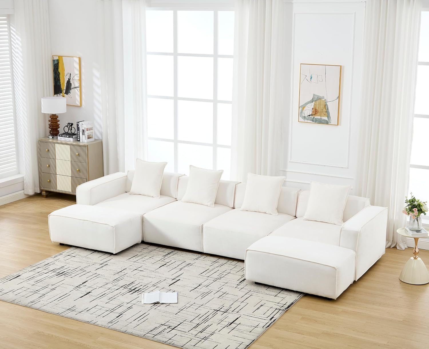 Oversized Modular Sectional Sofa Couch U Shaped Sleeper Couch with Ottoman Chenille Upholstered Deep Seat Couch