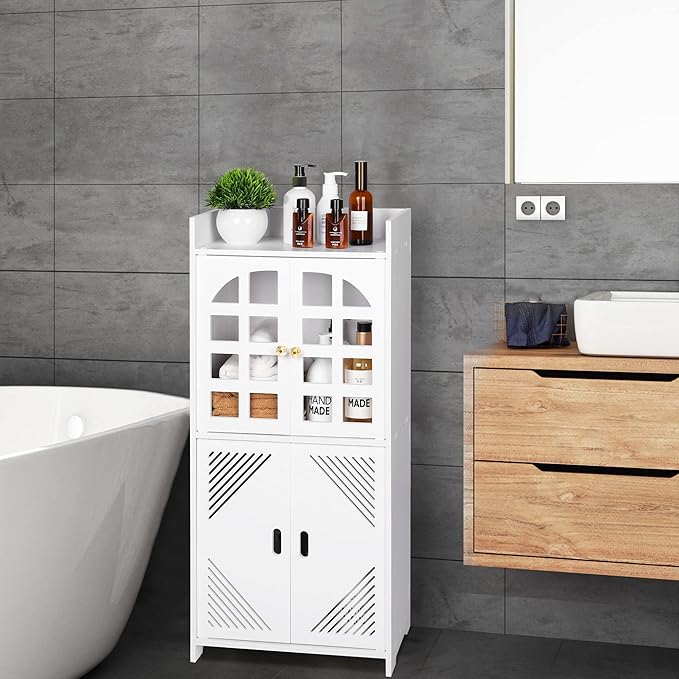 Storage Corner Cabinet, Free Standing with Shelf for Small Space, Bathroom Floor