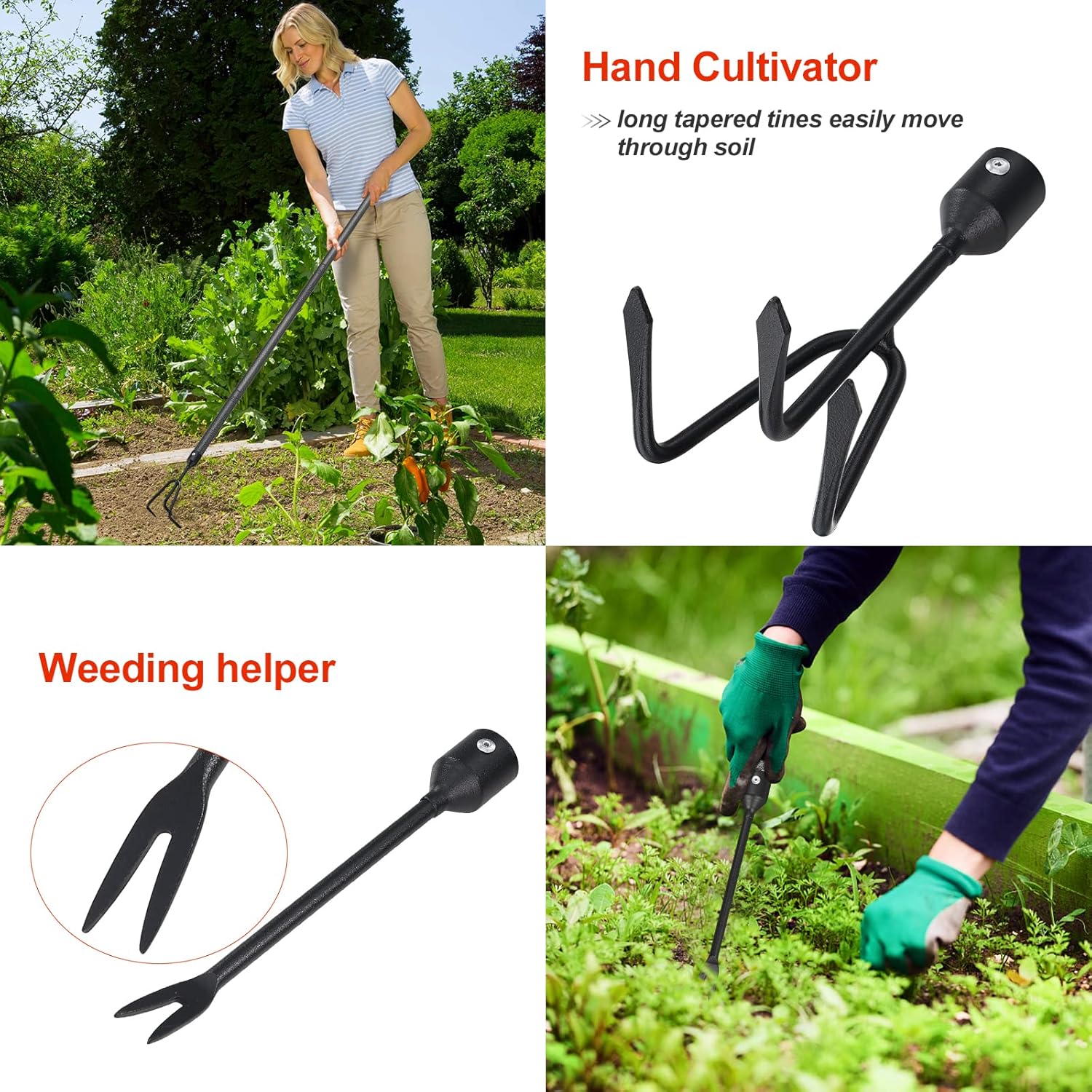Garden Tools Set with Extension Handles, 5 Piece Thick Gardening Hand Tools, Heavy Duty Steel Rust-Proof Weeding Planting Tool