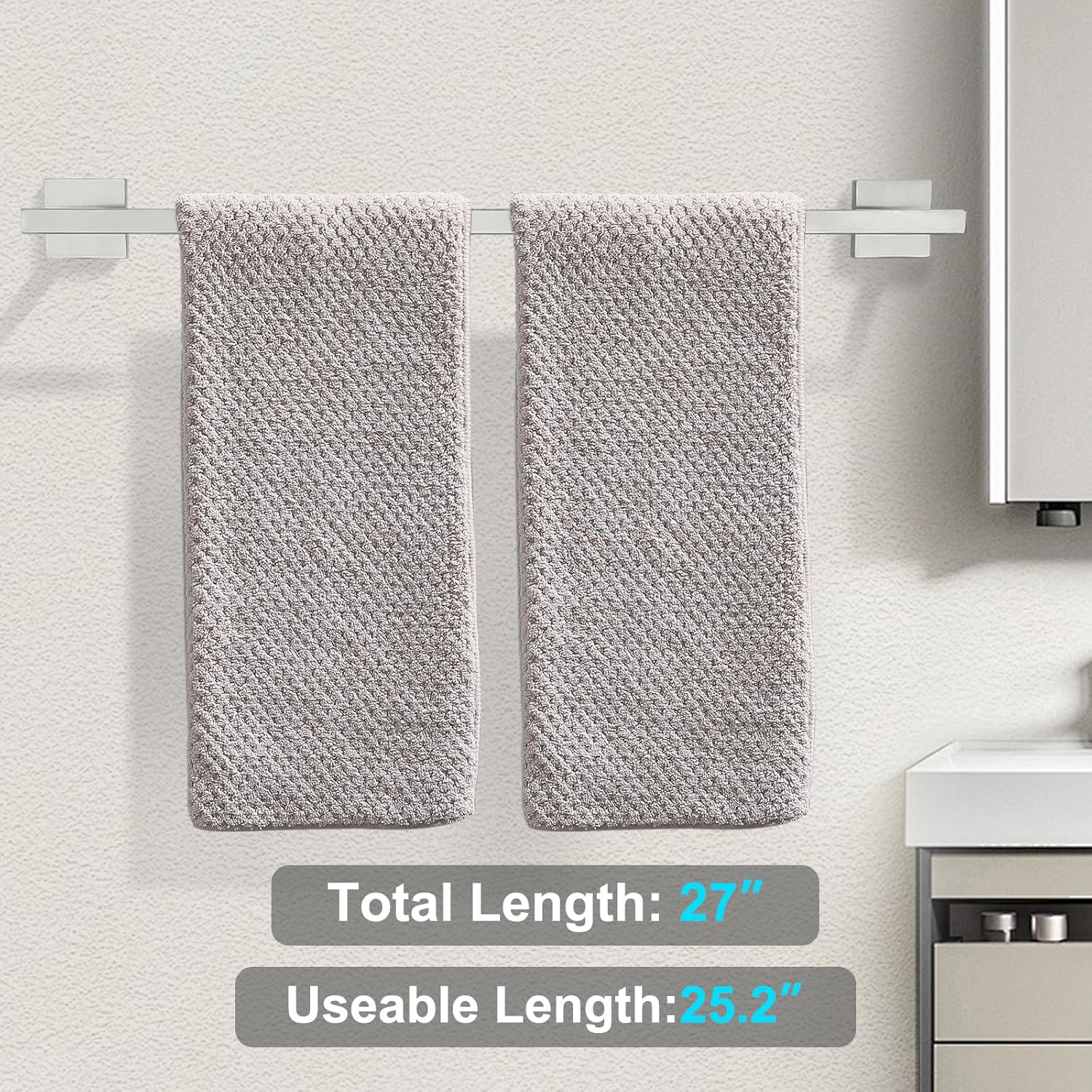 Towel Bar Brushed, 25 Inch 304 Stainless Steel Bathroom Towel Rack, Towel Holder Bathroom Accessories Wall Mounted, Total Length 27 Inch