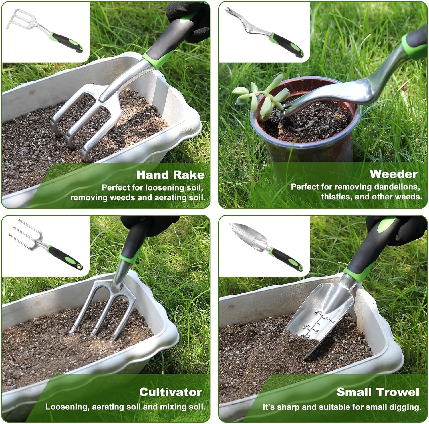 Garden Tool Set with Non Slip Rubber Grip,8 Piece Stainless Steel Gardening Tool Sets,Heavy Duty Outdoor Hand Tools