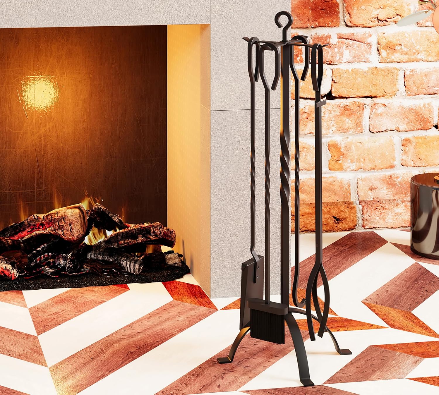 5 Pieces Fireplace Tools Sets Fireplace Accessories Tools Holder with Handles Tools for Indoor Fireplace Decor Outdoor Fire Pit Modern Tool