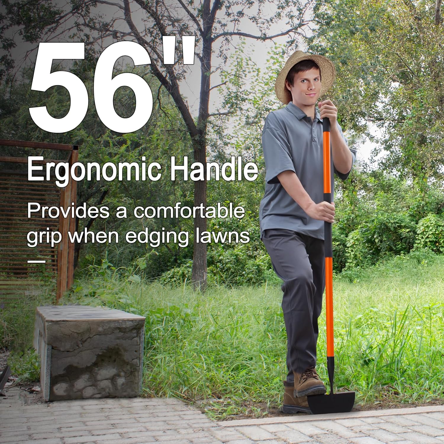 Lawn Edger Tool, Manual Lawn Edger with Fiberglass Handle, Half Moon Garden Edger for Landscaping, 56 Inches