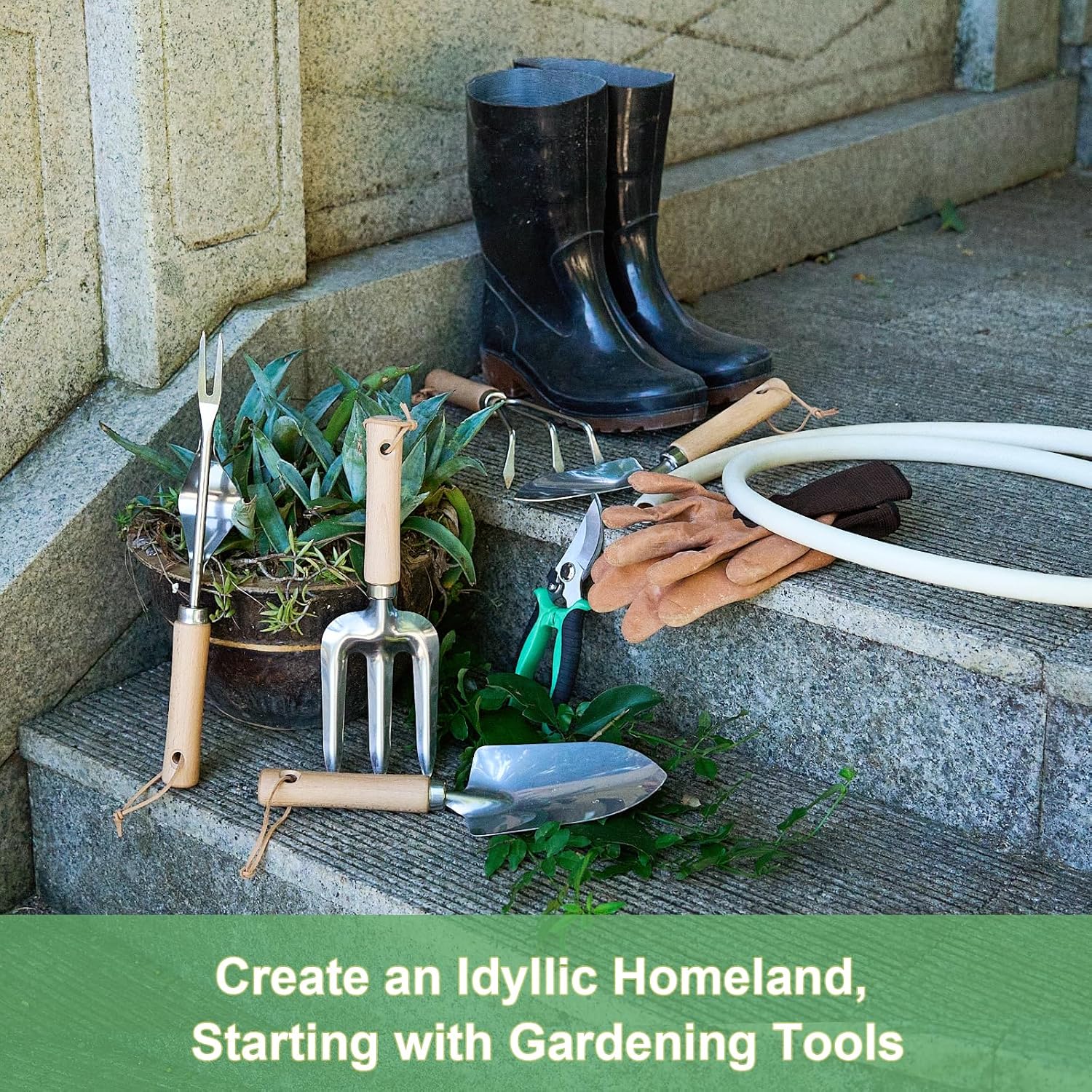 Gardening Tools of 9 Pieces | Stainless Steel Heavy-Duty Gardening Hand Tools with a Delicate and Durable Storage Bag and Anti-Slip Rubber Gloves