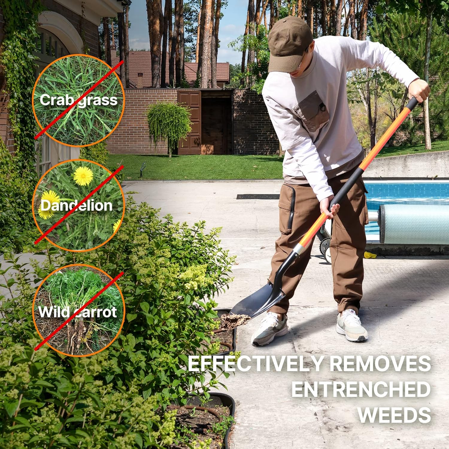 Shovel for Digging, 56 Inches Heavy Duty Shovel for Gardening, Round Shovel for Digging with Fiberglass Handle